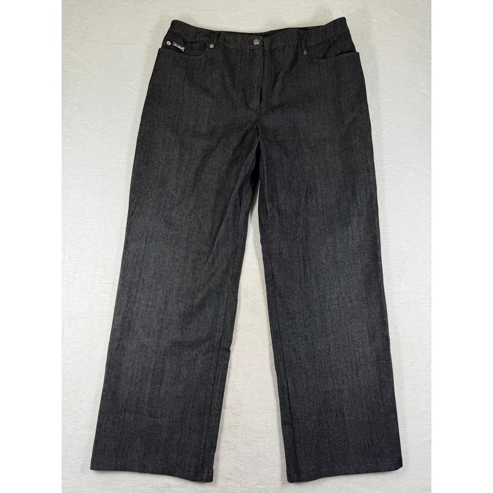 St. John Sport Marie Gray Gray Stretch Denim Straight Leg Pants Size 16 FA 04